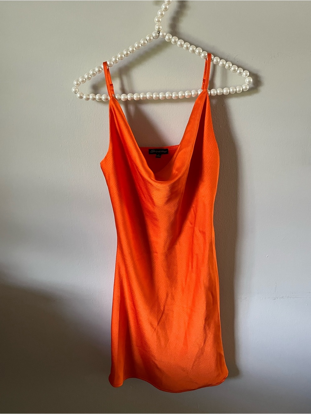 Shinestar Orange Cowl-Neck Mini Slip Dress